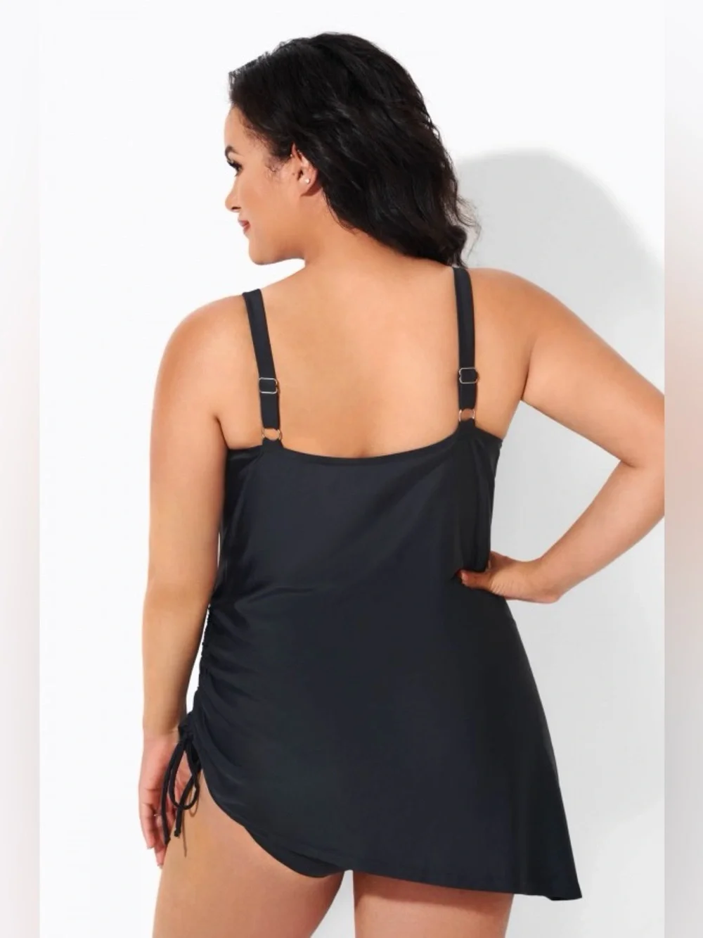 Meet.Curve Womens XL Black Swimdress One Piece Swimsuit Ruched Side Slit NWT